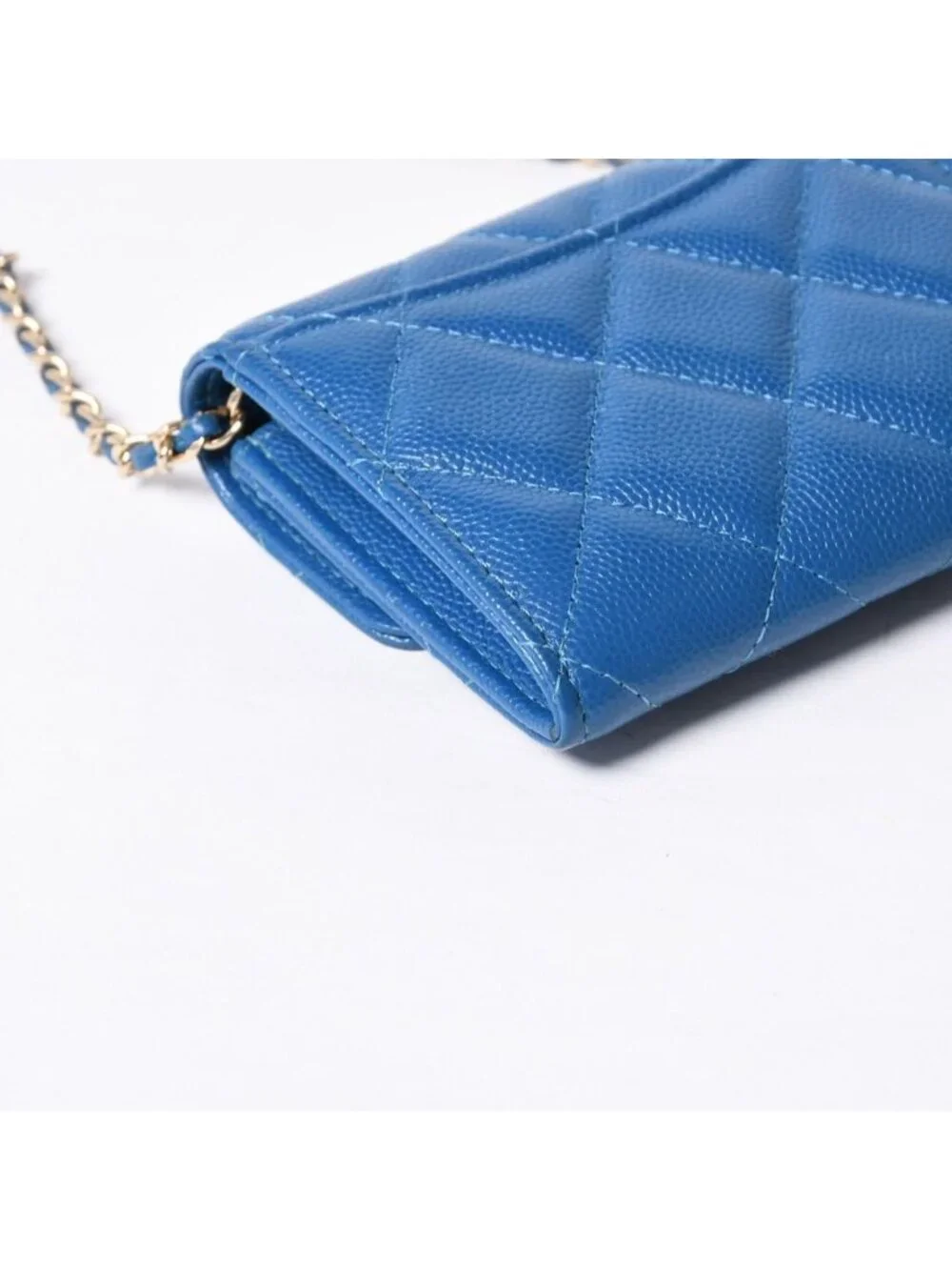 Chanel Chain Wallet Coin Purse CC Logo Caviar Leather Blue